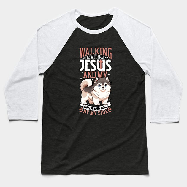 Jesus and dog - Greenland Dog Baseball T-Shirt by Modern Medieval Design